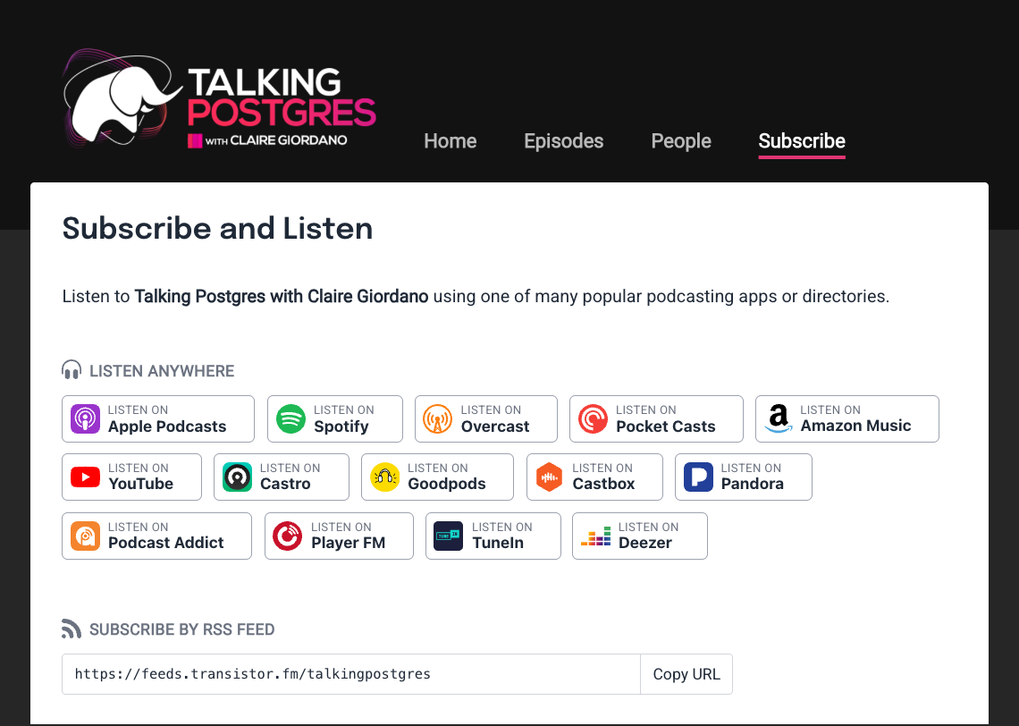Talking Postgres Subscribe page screenshot